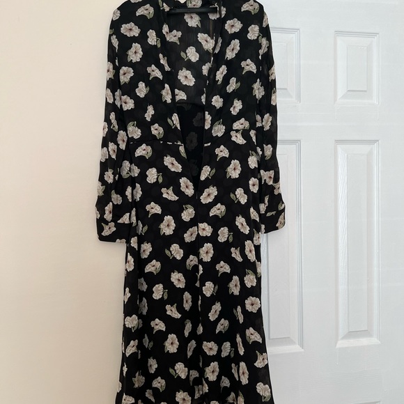 Zara black white floral midi dress a line US size XS - Picture 7 of 8